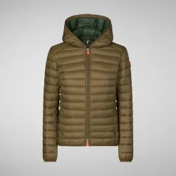 Women's Daisy Hooded Puffer Jacket in Husk Green