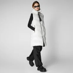 Women's Hooded Animal free Puffer Vest Iria in Off white