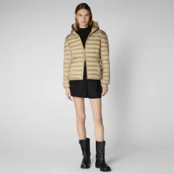 Women's Hooded Animal free Puffer Jacket Alexis  in Wood Beige