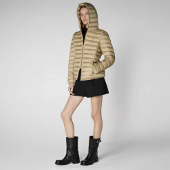 Women's Hooded Animal free Puffer Jacket Alexis  in Wood Beige