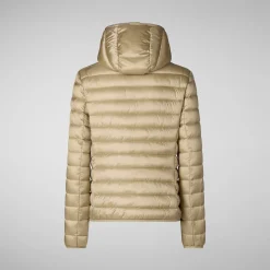 Women's Hooded Animal free Puffer Jacket Alexis in Wood Beige