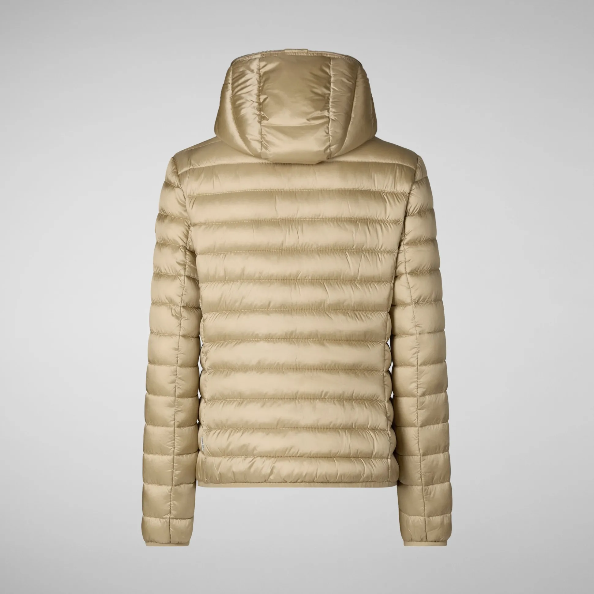 Women's Hooded Animal free Puffer Jacket Alexis in Wood Beige
