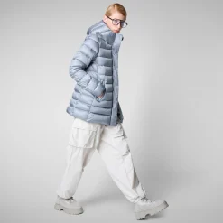 Women's Hooded Animal free Puffer Coat Drimia in Blue Fog