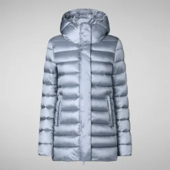 Women's Hooded Animal free Puffer Coat Drimia in Blue Fog