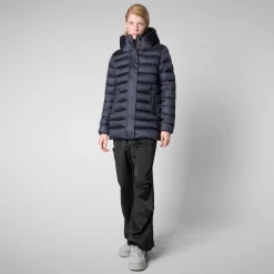 Women's Hooded Animal free Puffer Coat Drimia in Blue Black