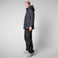 Women's Hooded Animal free Puffer Coat Drimia in Blue Black
