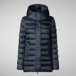 Women's Hooded Animal free Puffer Coat Drimia in Blue Black