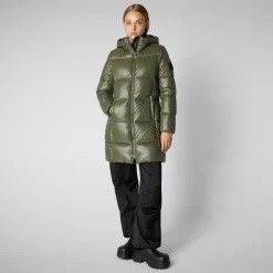 Women's Hooded Animal free Puffer Jacket Ines in Laurel Green