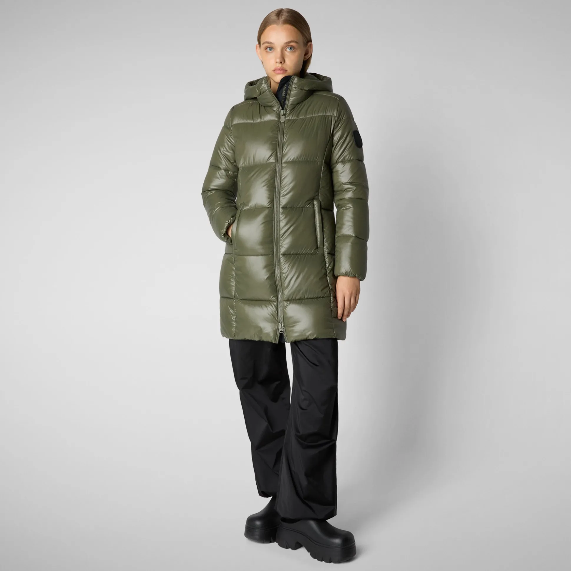 Women's Hooded Animal free Puffer Jacket Ines in Laurel Green