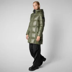 Women's Hooded Animal free Puffer Jacket Ines in Laurel Green