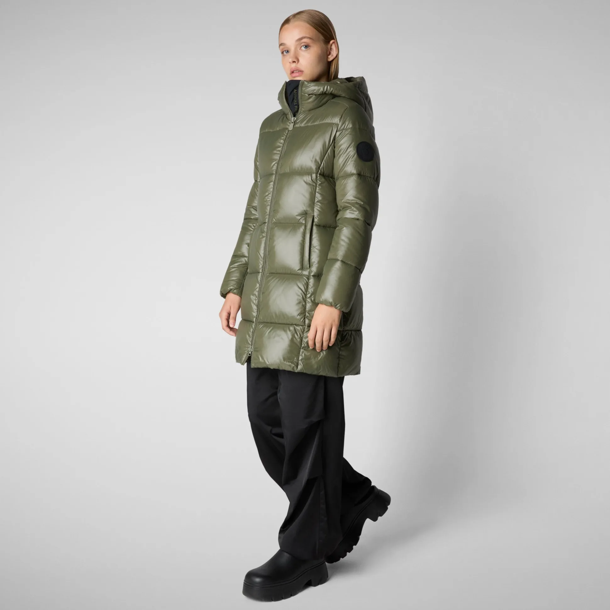 Women's Hooded Animal free Puffer Jacket Ines in Laurel Green