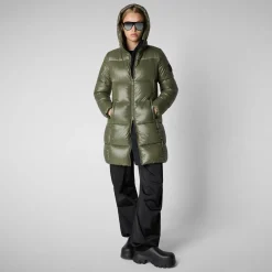 Women's Hooded Animal free Puffer Jacket Ines in Laurel Green