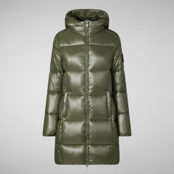 Women's Hooded Animal free Puffer Jacket Ines in Laurel Green