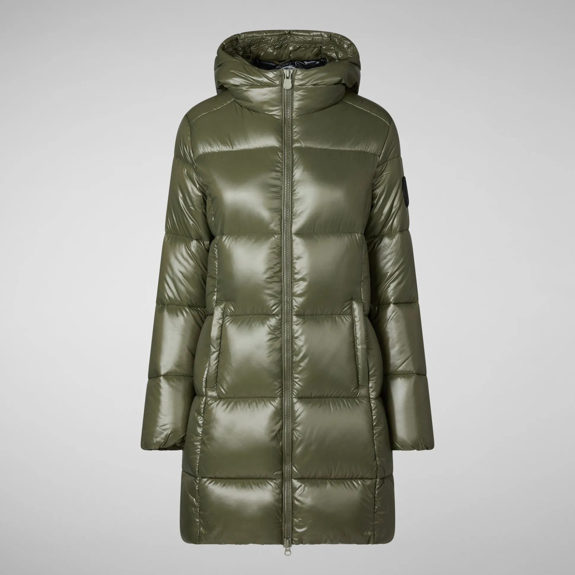 Women's Hooded Animal free Puffer Jacket Ines in Laurel Green