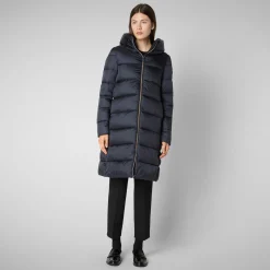 Women's Hooded Animal free Puffer Lysa Coat Blue Black