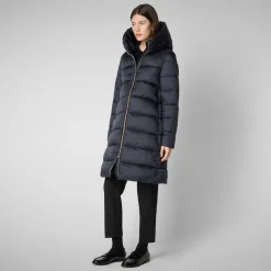 Women's Hooded Animal free Puffer Lysa Coat Blue Black