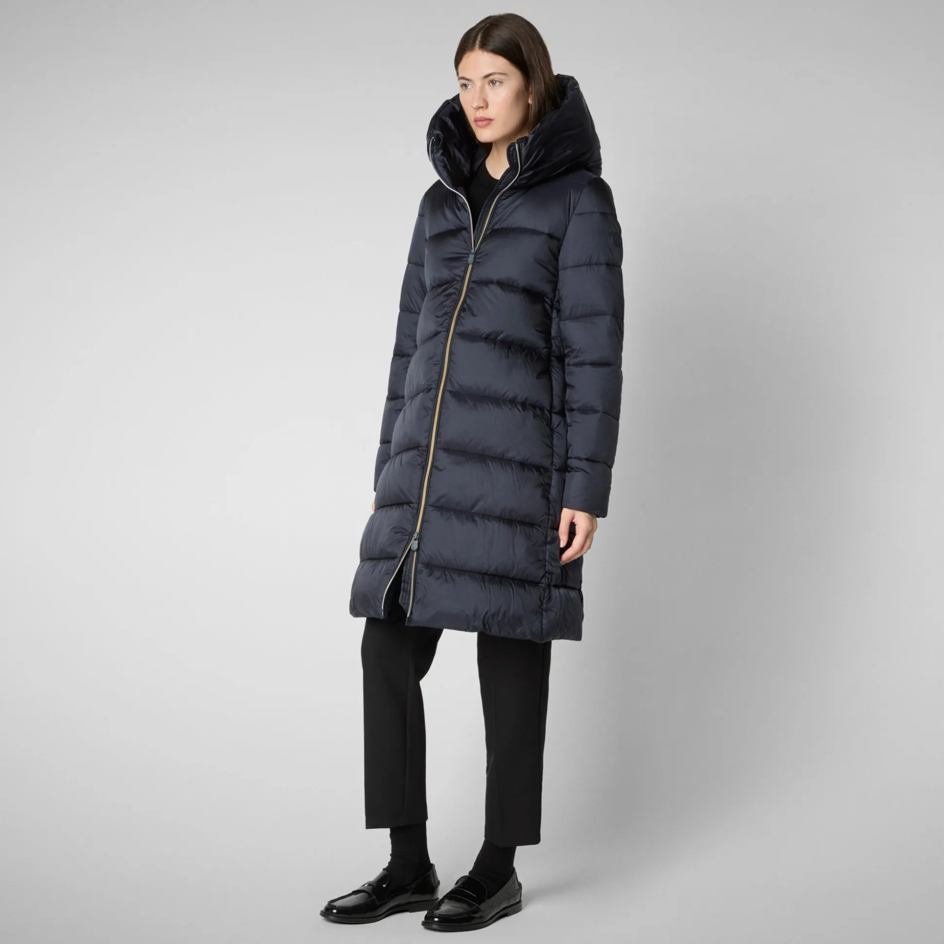 Women's Hooded Animal free Puffer Lysa Coat Blue Black