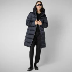 Women's Hooded Animal free Puffer Lysa Coat Blue Black