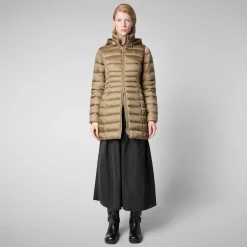 Women's Hooded Animal free Puffer Coat Reese in Husk Green