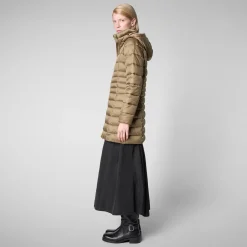 Women's Hooded Animal free Puffer Coat Reese in Husk Green