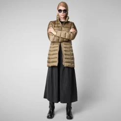 Women's Hooded Animal free Puffer Coat Reese in Husk Green