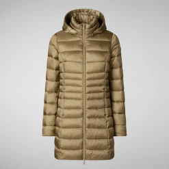 Women's Hooded Animal free Puffer Coat Reese in Husk Green