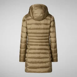 Women's Hooded Animal free Puffer Coat Reese in Husk Green