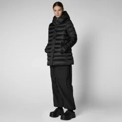 Women's Hooded Animal free Puffer Coat Drimia in Black