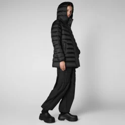 Women's Hooded Animal free Puffer Coat Drimia in Black