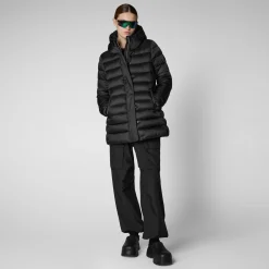 Women's Hooded Animal free Puffer Coat Drimia in Black