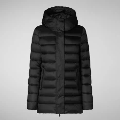Women's Hooded Animal free Puffer Coat Drimia in Black