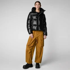 Women's Hooded Animal free Puffer Jacket Biddy in Black