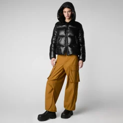 Women's Hooded Animal free Puffer Jacket Biddy in Black