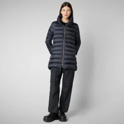 Women's Hooded Animal free Puffer Coat Lydia in blue black
