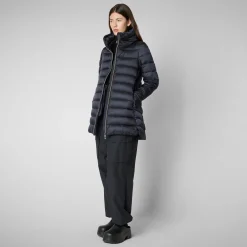 Women's Hooded Animal free Puffer Coat Lydia in blue black