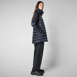 Women's Hooded Animal free Puffer Coat Lydia in blue black