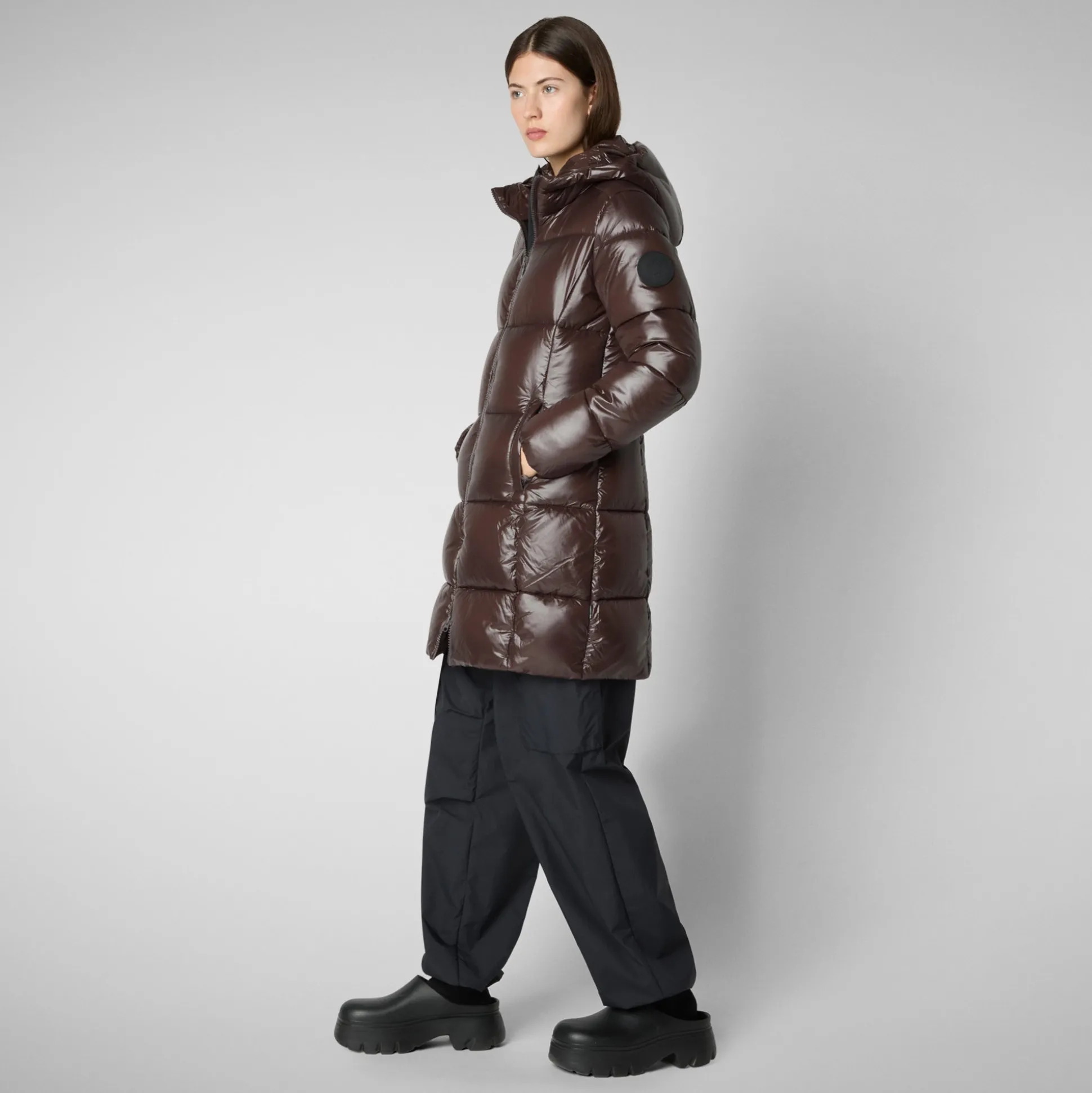 Women's Hooded Animal free Puffer Coat Ines in Brown Black