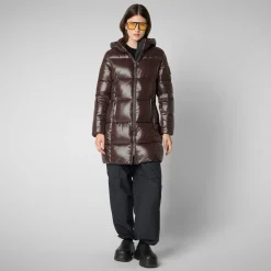 Women's Hooded Animal free Puffer Coat Ines in Brown Black