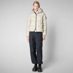 Women's Hooded Animal free Puffer Jacket Biddy in Rainy Beige
