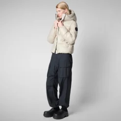 Women's Hooded Animal free Puffer Jacket Biddy in Rainy Beige
