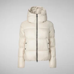 Women's Hooded Animal free Puffer Jacket Biddy in Rainy Beige