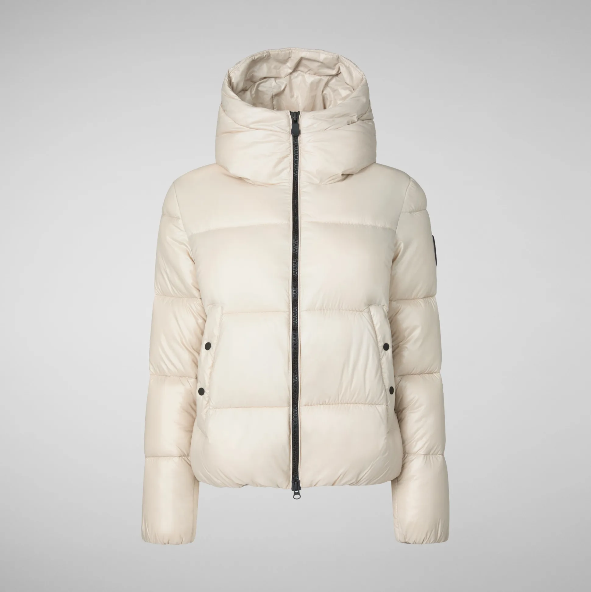 Women's Hooded Animal free Puffer Jacket Biddy in Rainy Beige