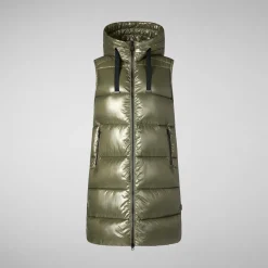 Women's Hooded Animal free Puffer Vest Iria in laurel green