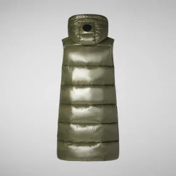 Women's Hooded Animal free Puffer Vest Iria in laurel green