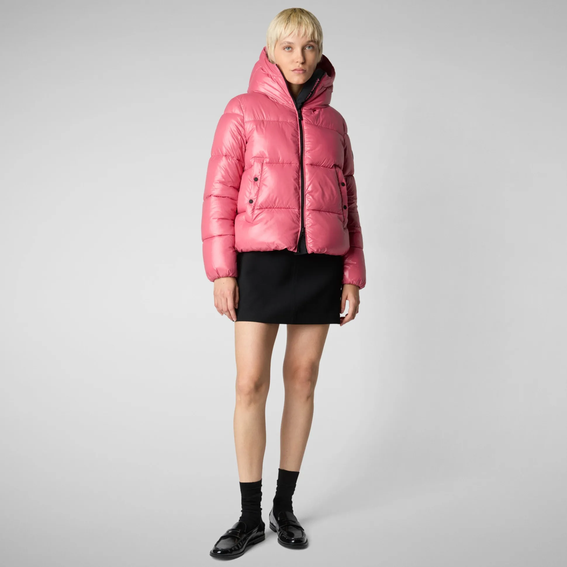 Women's Hooded Animal free Puffer Jacket Biddy in Bloom Pink