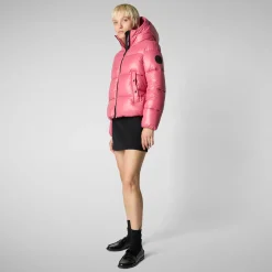 Women's Hooded Animal free Puffer Jacket Biddy in Bloom Pink