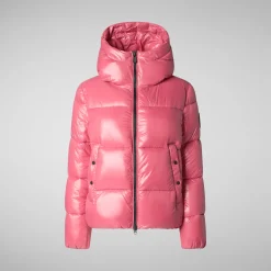 Women's Hooded Animal free Puffer Jacket Biddy in Bloom Pink