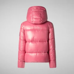 Women's Hooded Animal free Puffer Jacket Biddy in Bloom Pink