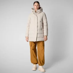 Women's Hooded Animal free Puffer Coat Tatiana in Shore Beige
