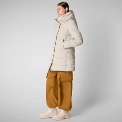 Women's Hooded Animal free Puffer Coat Tatiana in Shore Beige